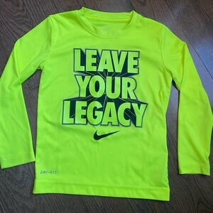 Nike drifit leave your legacy long sleeve neon shirt kids size xs 4